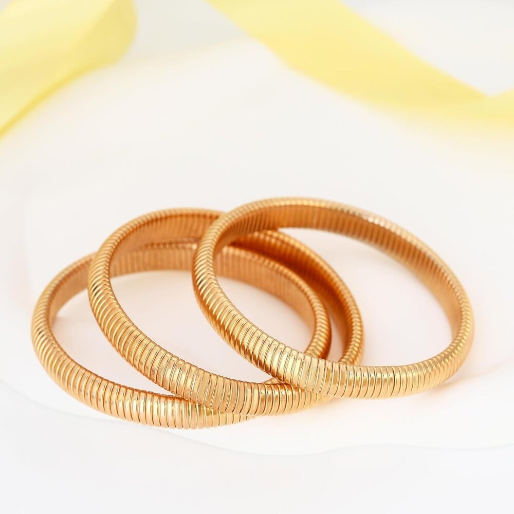 Gold Beaded Bangle Bracelets Set Stack Stretchy S… - image 3